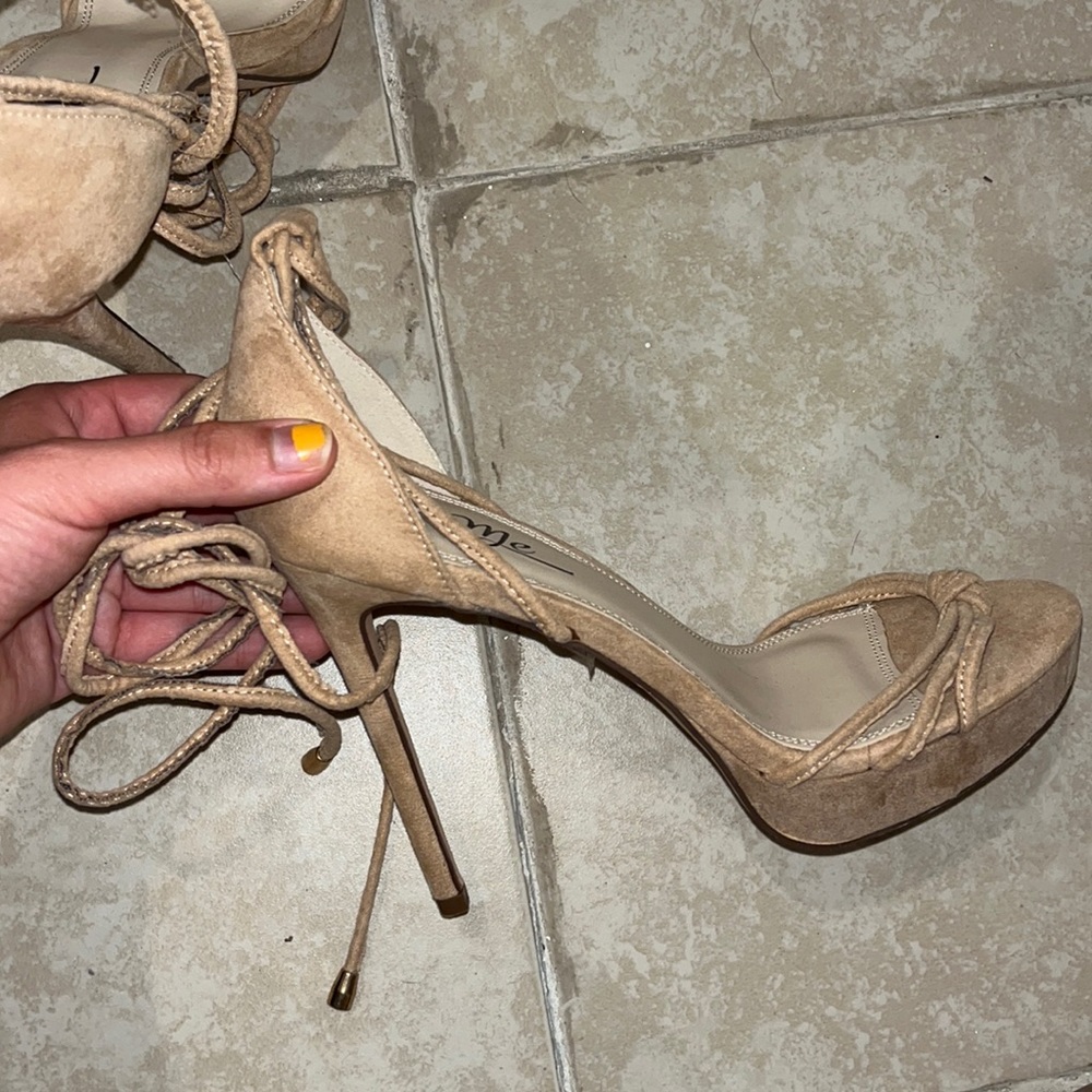 Beige Suede Lace-Up Heels!
